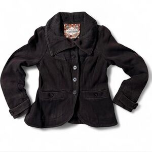 Free People Black Embroidered Peplum Jacket Size 6 Boho Victorian